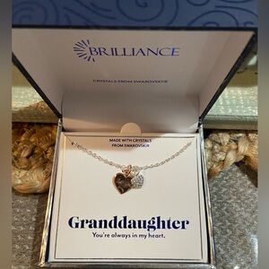 Silver Heart Granddaughter Necklace with Swarovski Crystals